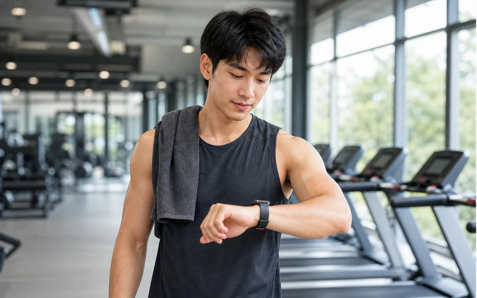 ชายหนุ่มกำลังตรวจ HRV หลังออกกำลังกาย